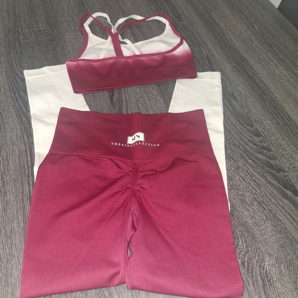 SIN Collection / Burgundy Red and White Activewear Set- W Sz Medium - Picture 7 of 13